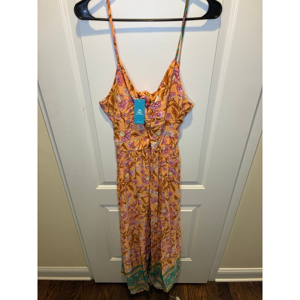 Cupshe NWT Orange Floral Sweetheart Twist & Keyhole Maxi Dress Size L